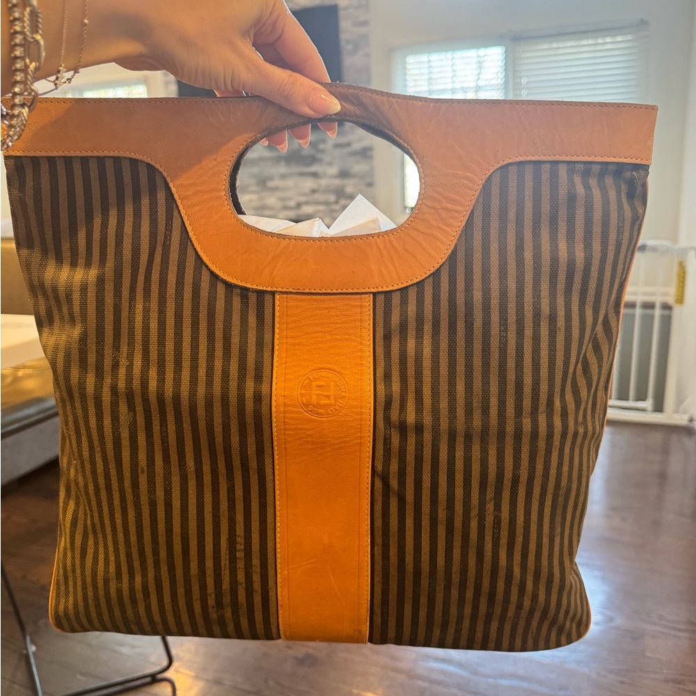 Fendi Brown and Tan Striped Briefcase